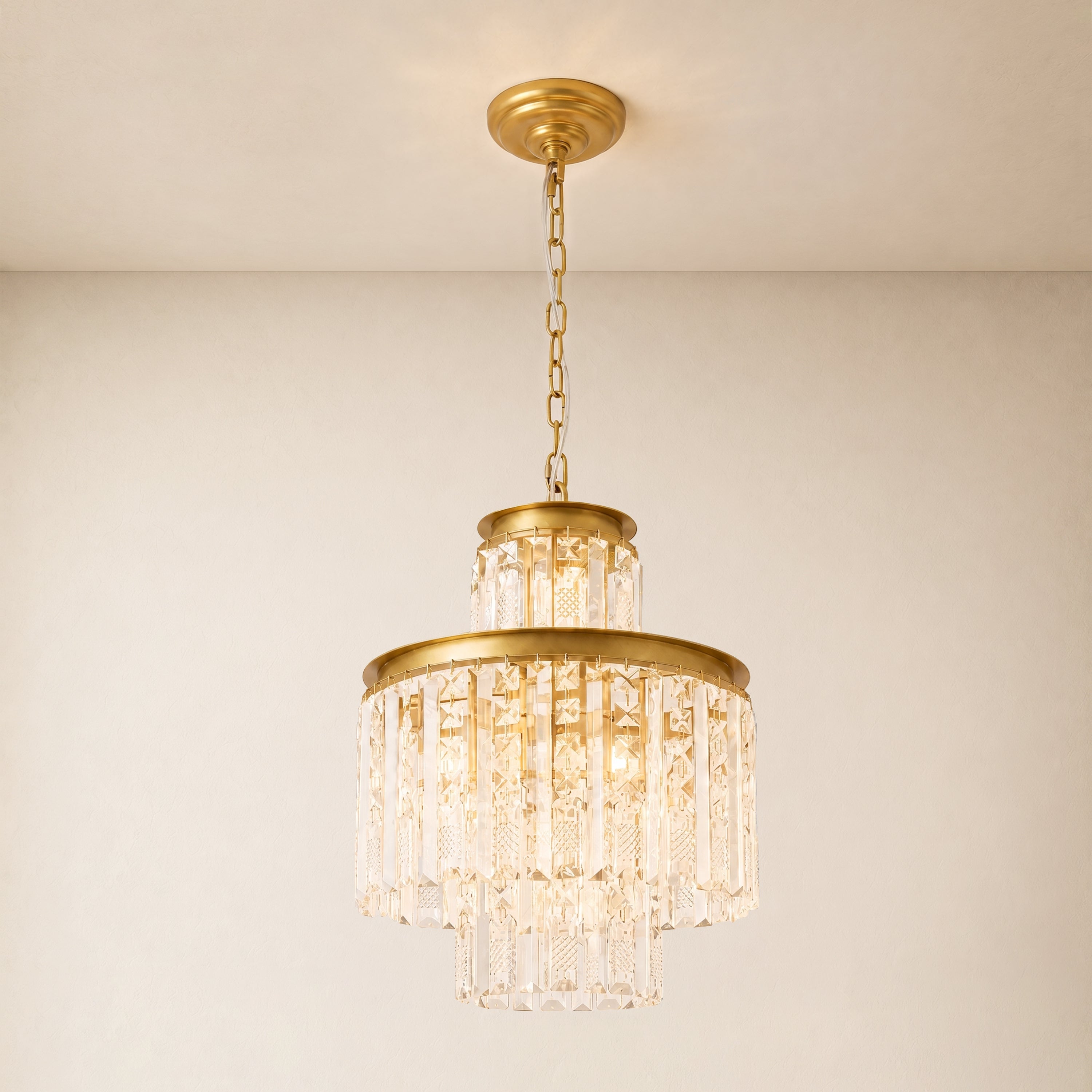 Lucentra Crystal Tiered Round Pendant 15"D