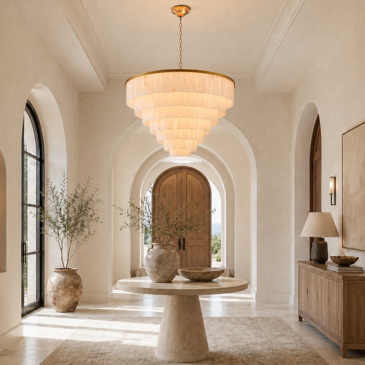 Montrava Alabaster Tiered Round Chandelier 60"D