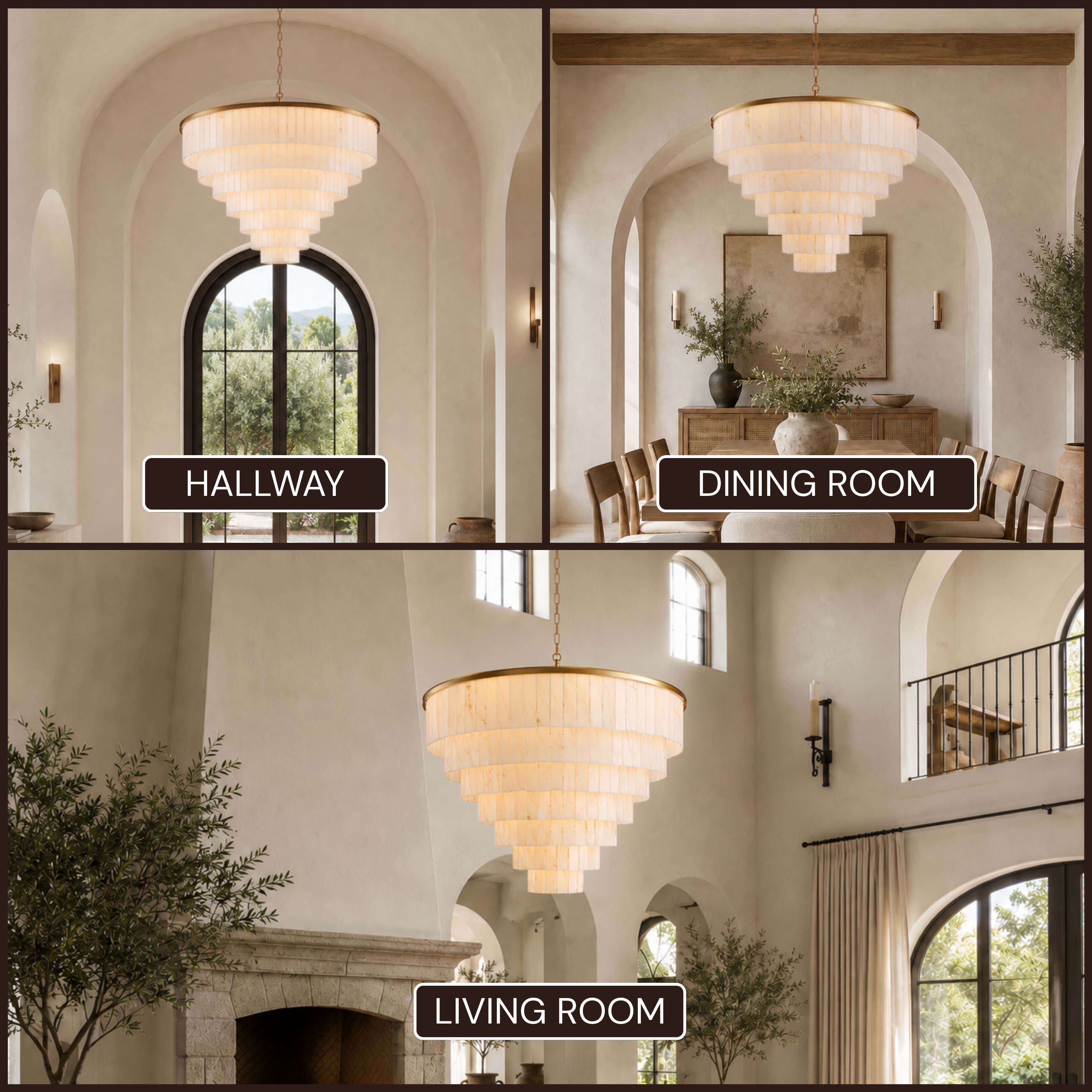 Montrava Alabaster Tiered Round Chandelier 60"D