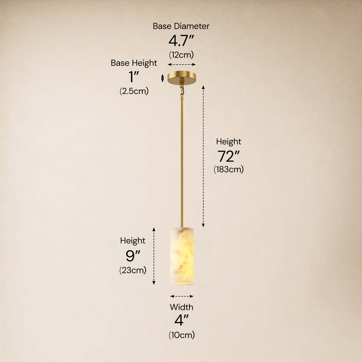 Calyndra Resin Cylinder Pendant 4"-7"W #Finish_Gold,Size_7"W dimensions 3