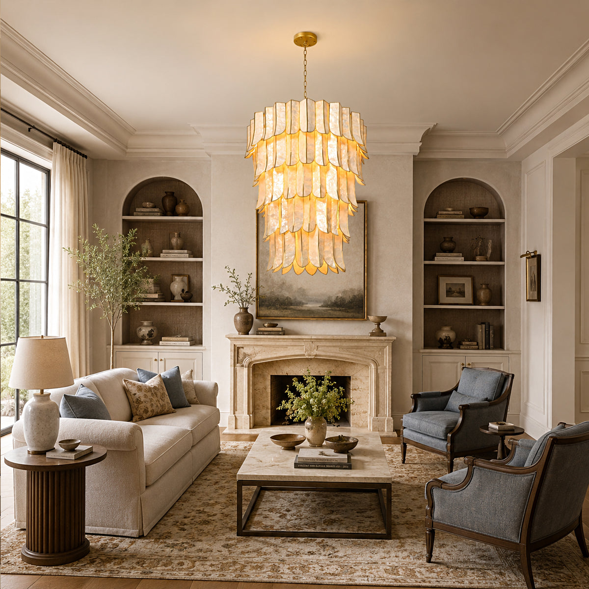 Caprielle Iron Capiz Tiered Round Chandelier 39.4"D