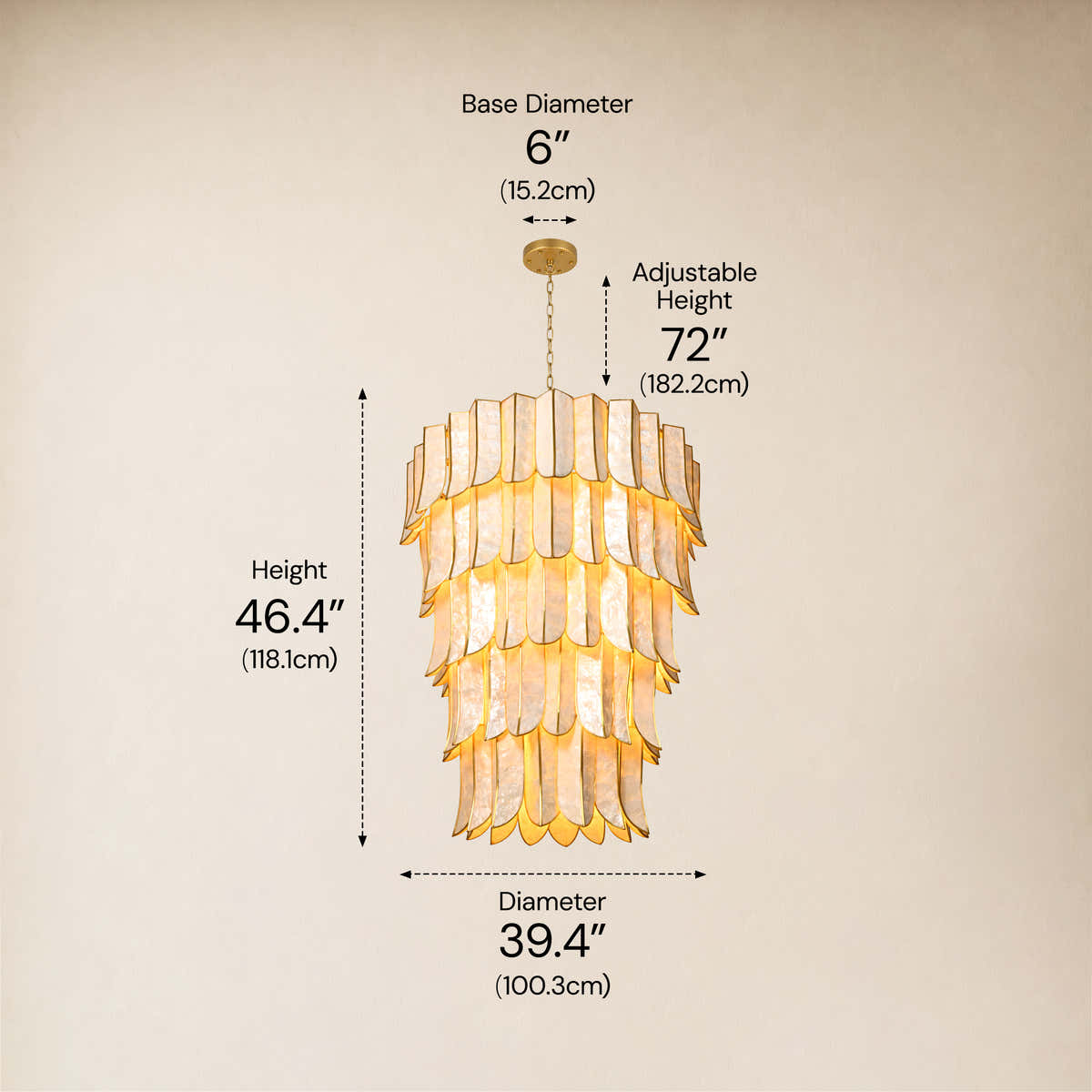 Caprielle Iron Capiz Tiered Round Chandelier 39.4"D #Finish_Gold,Size_39.4" dimensions 1