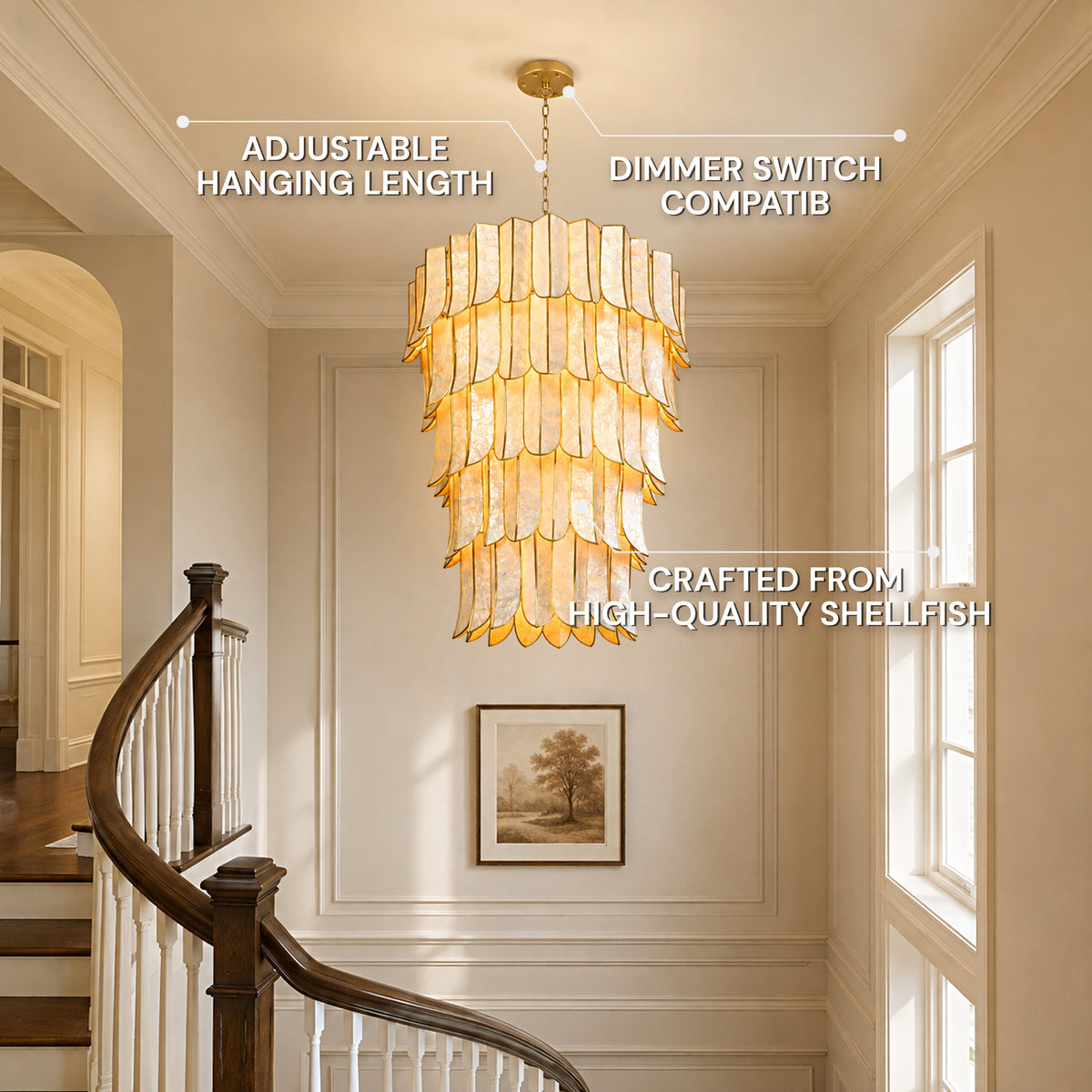 Caprielle Iron Capiz Tiered Round Chandelier 39.4"D