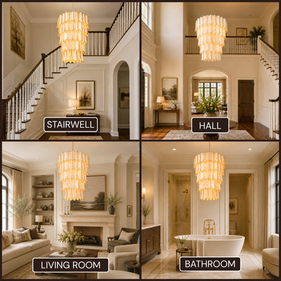 Caprielle Iron Capiz Tiered Round Chandelier 39.4"D