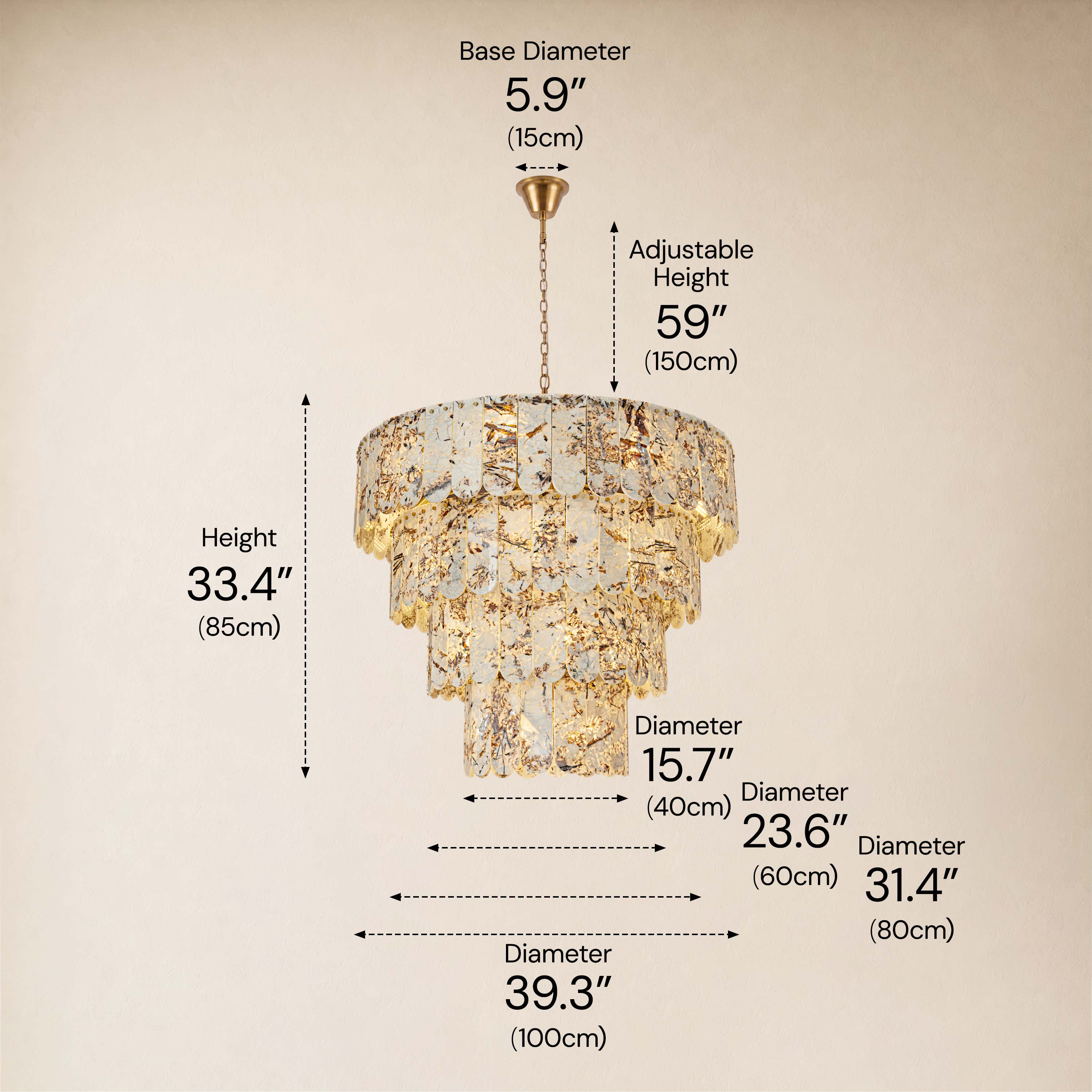 Pietra Quartzite Tiered Chandelier 39.3"D