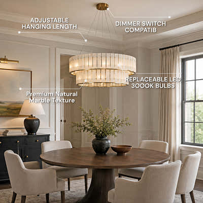 Pietra White Alabaster Tiered Drum Chandelier 33.4"D