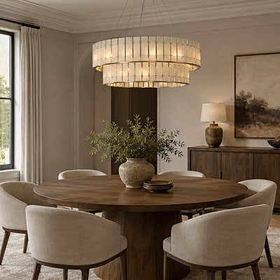 Pietra White Alabaster Tiered Drum Chandelier 33.4"D