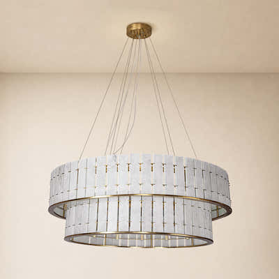 Pietra White Alabaster Tiered Drum Chandelier 33.4"D