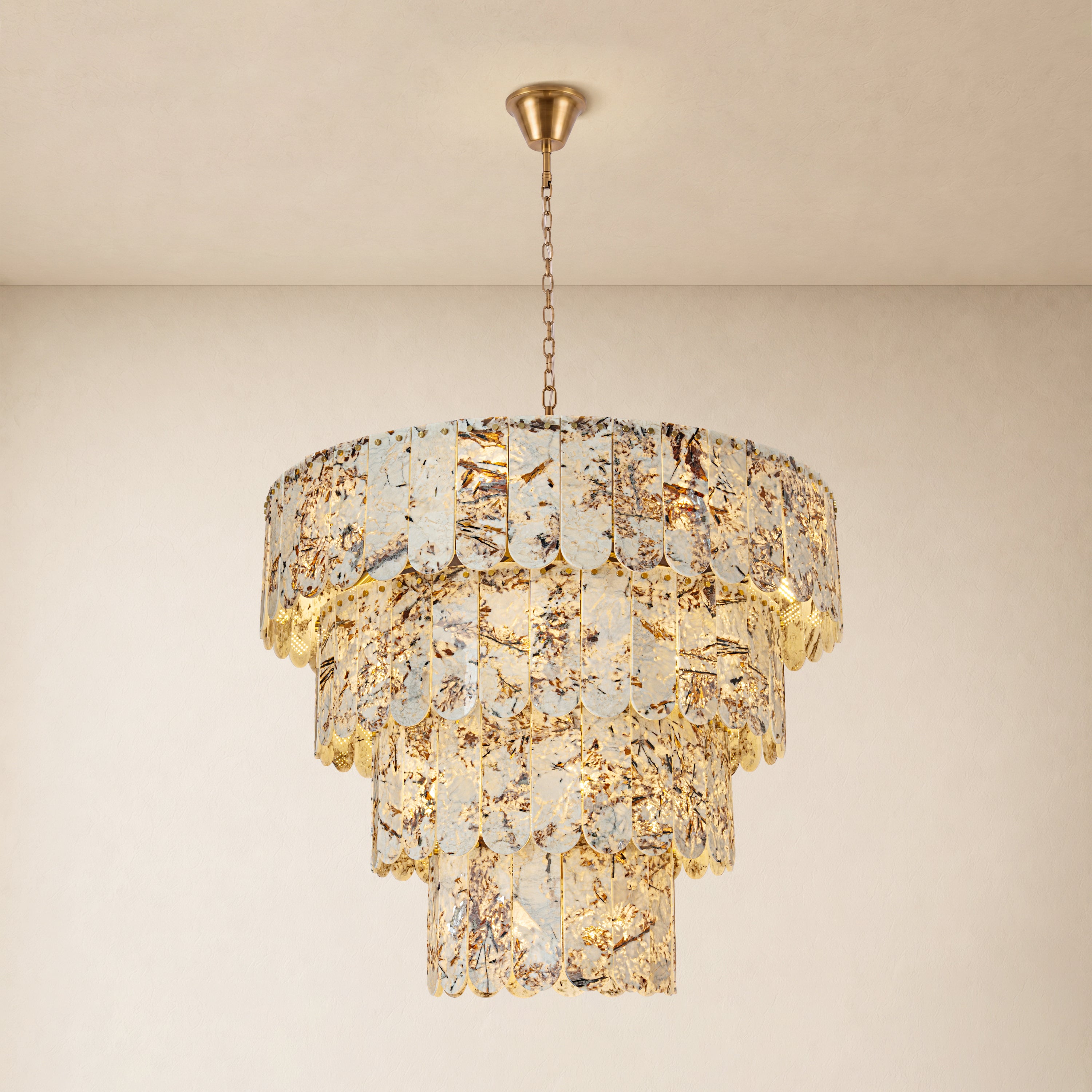 Pietra Snowflake Marble Rounded Tiered Chandelier 39.3"D