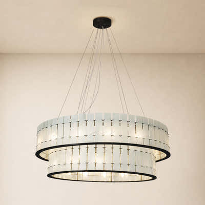 Pietra White Alabaster Tiered Drum Chandelier 33.4"D