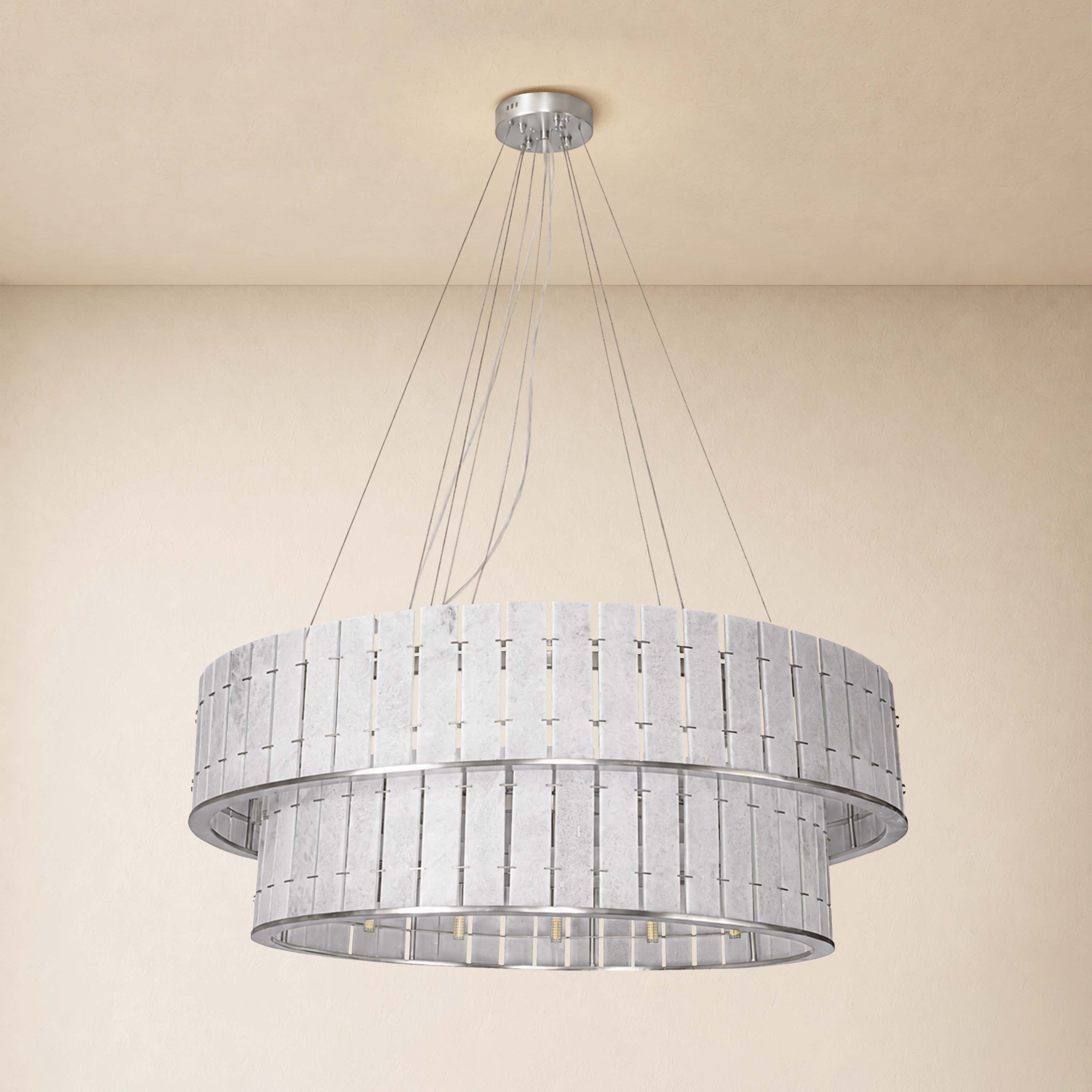 Pietra White Alabaster Tiered Drum Chandelier 33.4"D