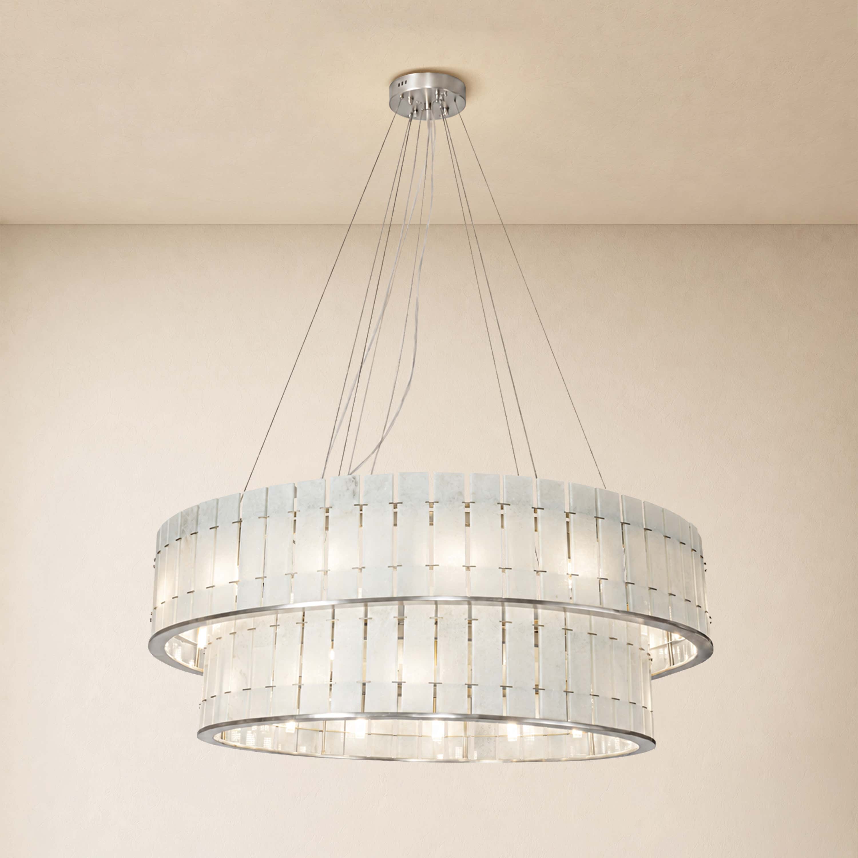 Pietra White Alabaster Tiered Drum Chandelier 33.4"D
