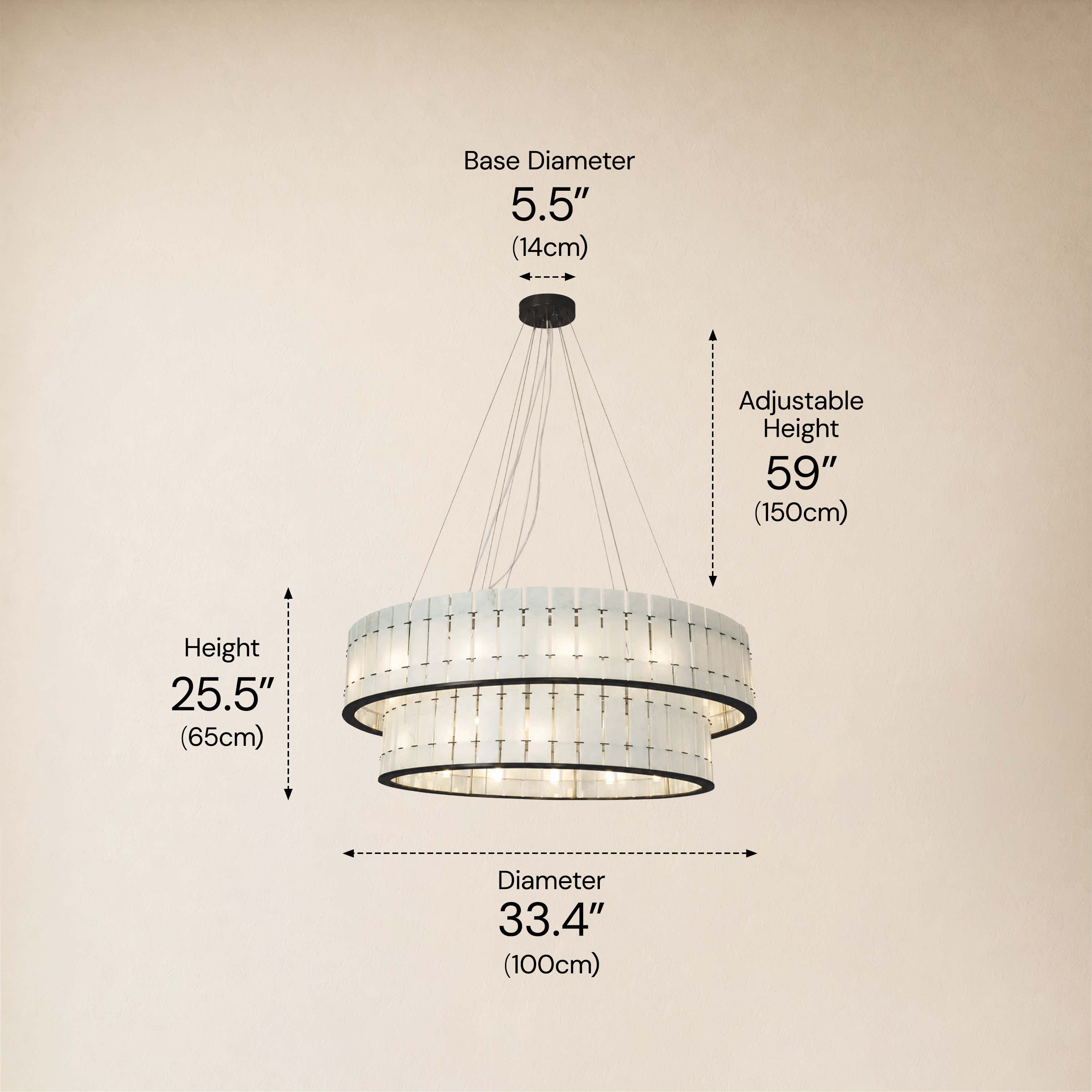 Pietra White Alabaster Tiered Drum Chandelier 33.4"D