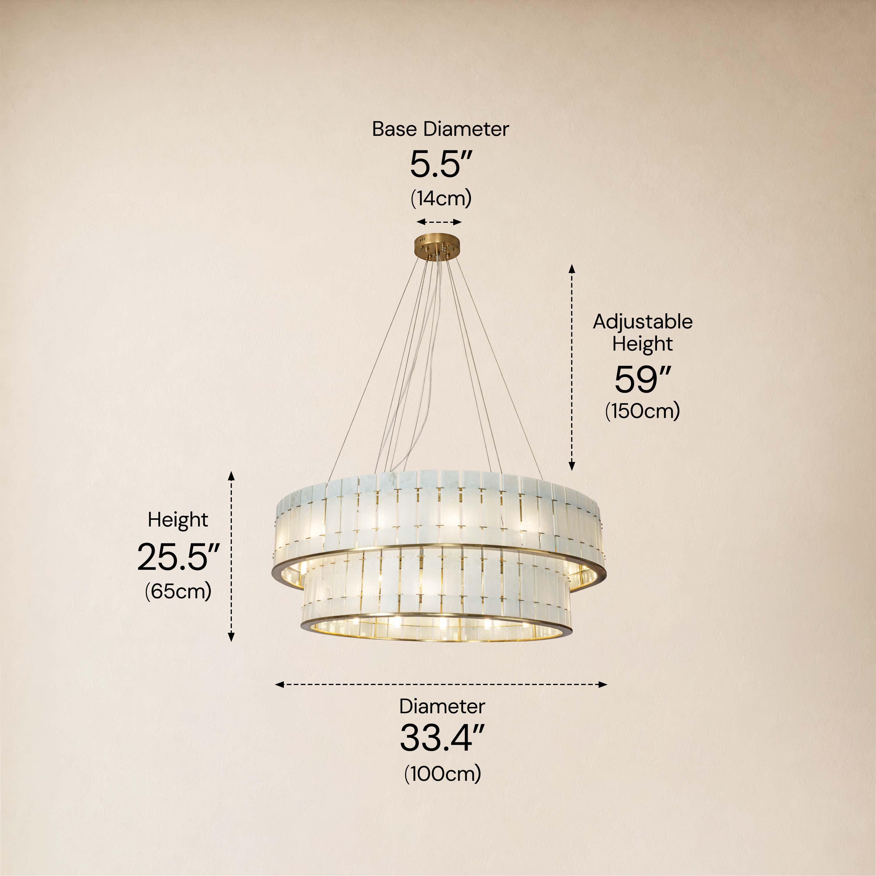 Pietra White Alabaster Tiered Drum Chandelier 33.4"D