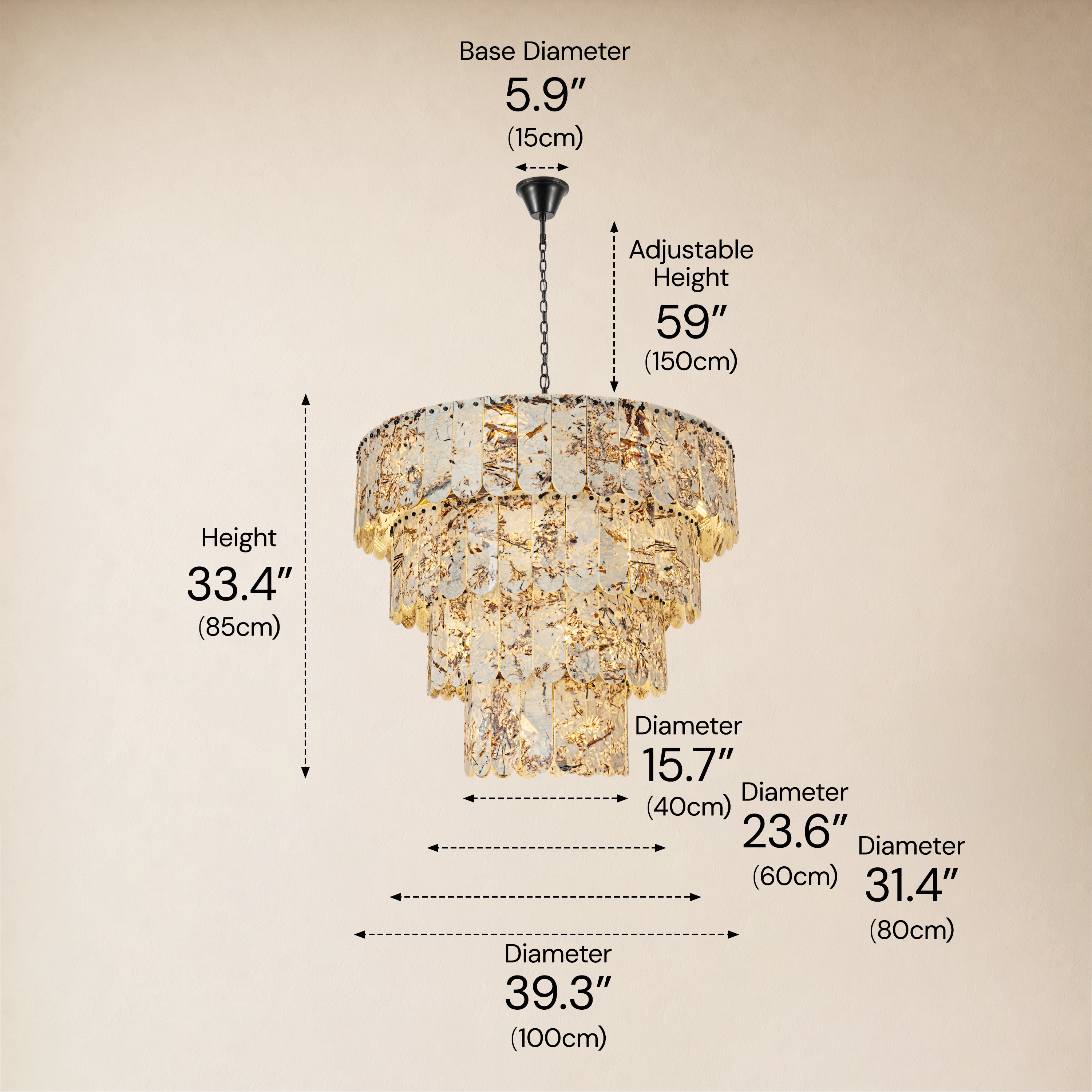 Pietra Snowflake Marble Rounded Tiered Chandelier 39.3"D