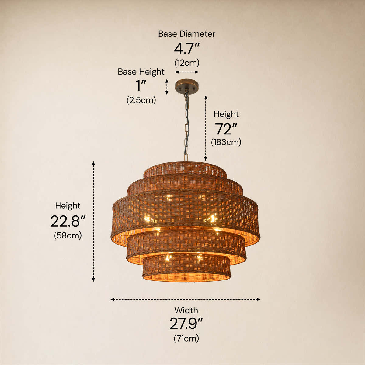 Cavana Rattan Tiered Round Chandelier 40.1"W #Finish_Natural,Size_40" dimensions 1
