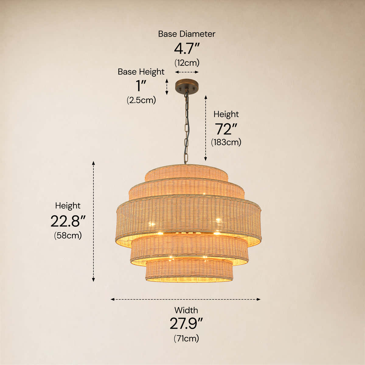 Cavana Rattan Tiered Round Chandelier 40.1"W #Finish_White,Size_40" dimensions 2