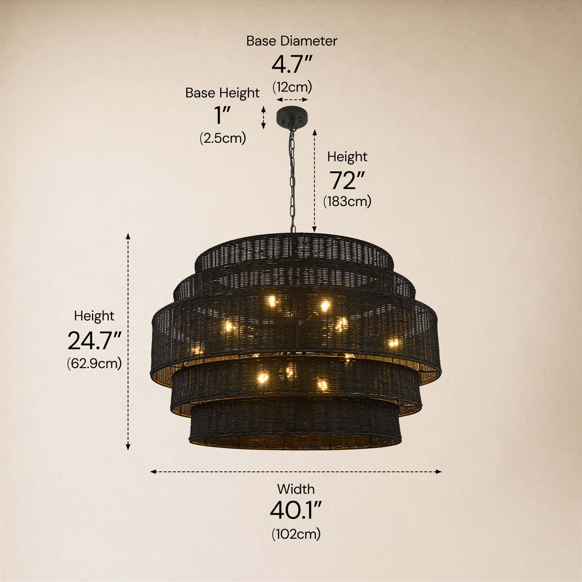 Cavana Rattan Tiered Round Chandelier 40.1"W #Finish_Black,Size_40" dimensions 3