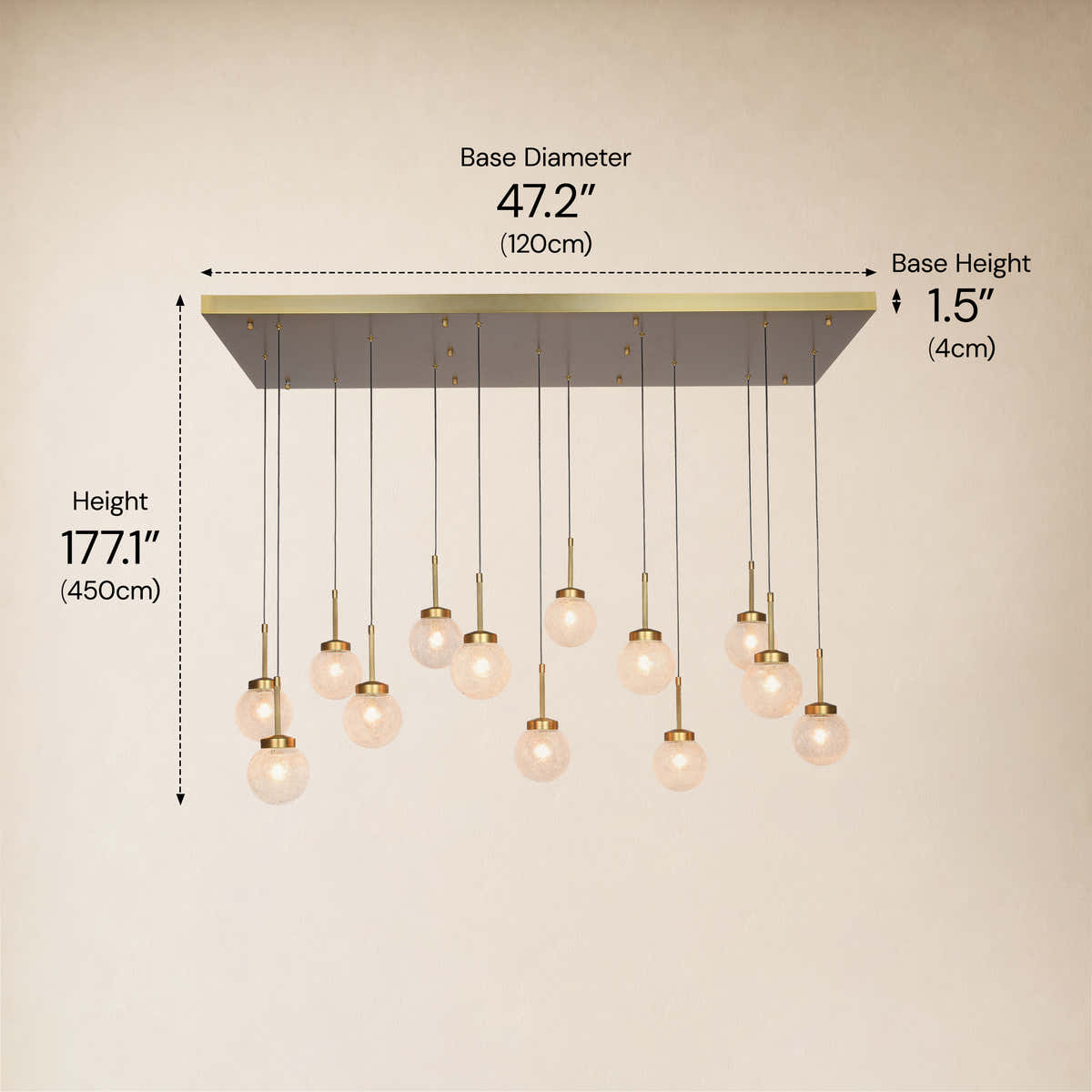 Liorenne Bubble Glass Globe Rectangular Chandelier 47.2"W #Finish_Gold,Size_47.2" dimensions 1