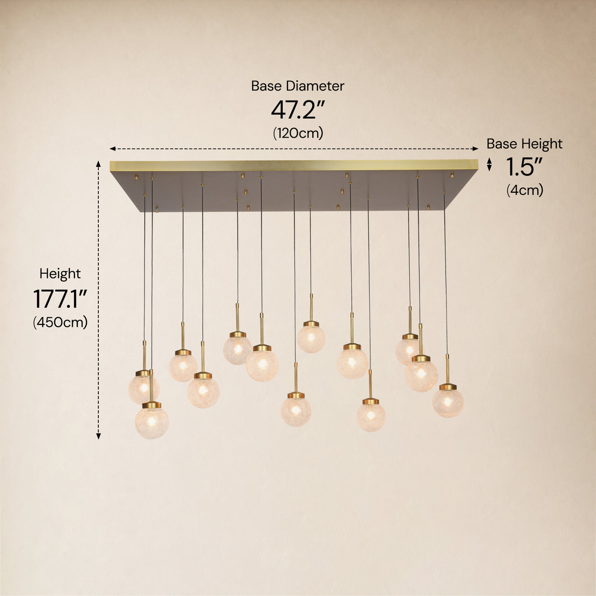 Liorenne Bubble Glass Globe Rectangular Chandelier 47.2"W 
