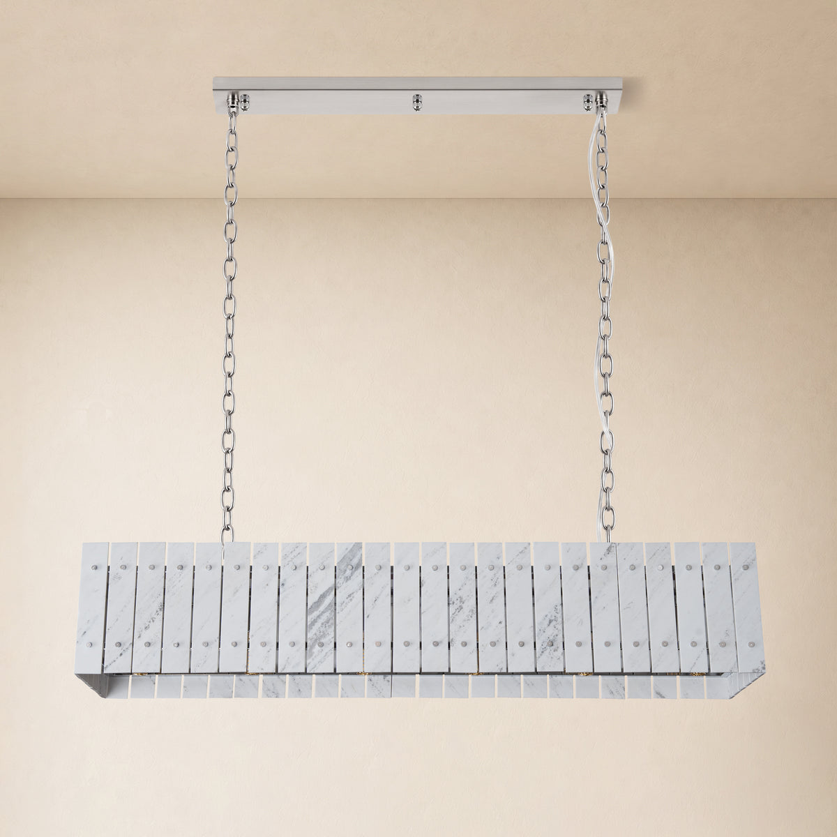 Pietra Porcelain White Marble Rectangular Chandelier 47.2"W