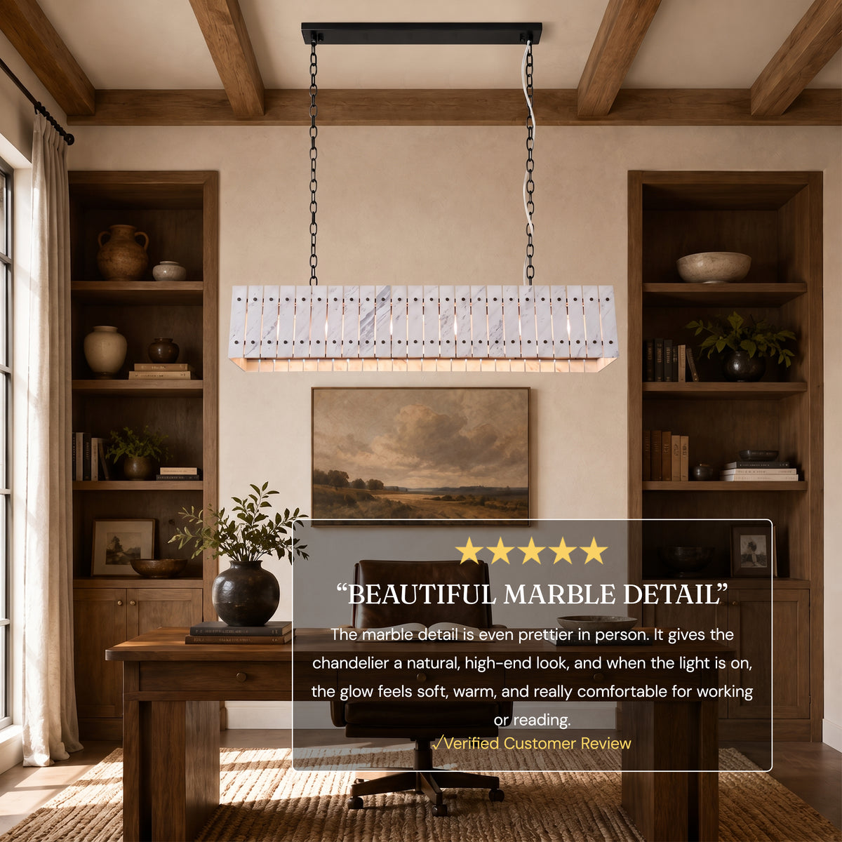 Pietra Porcelain White Marble Rectangular Chandelier 47.2"W