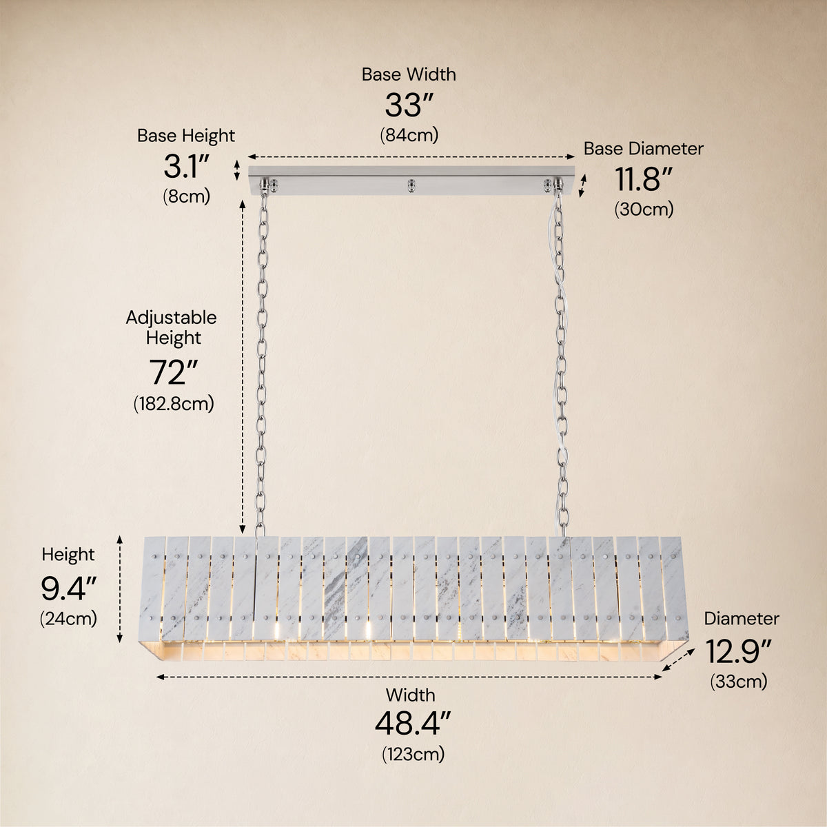 Pietra Porcelain White Marble Rectangular Chandelier 47.2"W