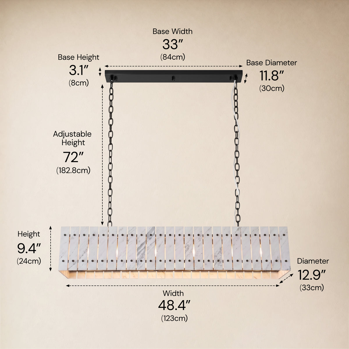 Pietra Porcelain White Marble Rectangular Chandelier 47.2"W
