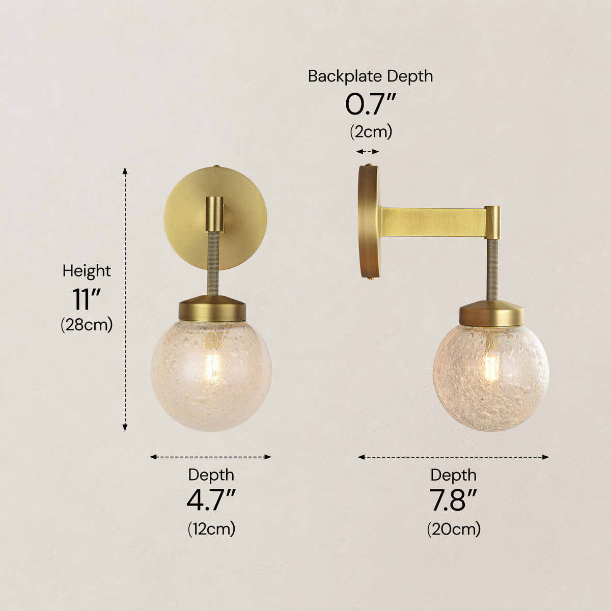 Liorenne Bubble Glass Globe Wall Sconce 4.7"D #Finish_Gold,Size_4.7" dimensions 1