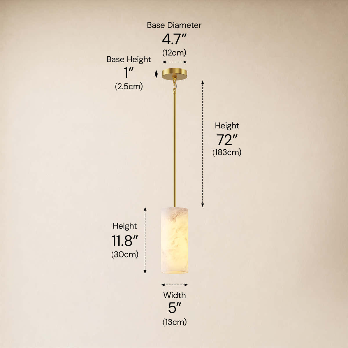 Calyndra Resin Cylinder Pendant 4"-7"W #Finish_Gold,Size_5"W dimensions 4