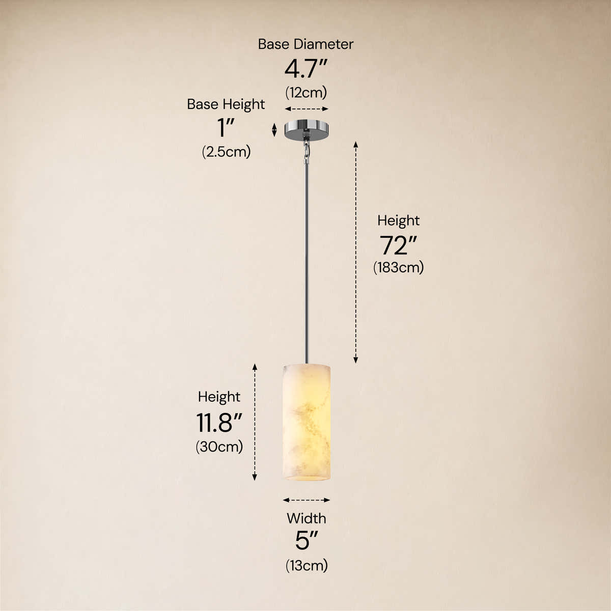Calyndra Resin Cylinder Pendant 4"-7"W #Finish_Silver,Size_5"W dimensions 6