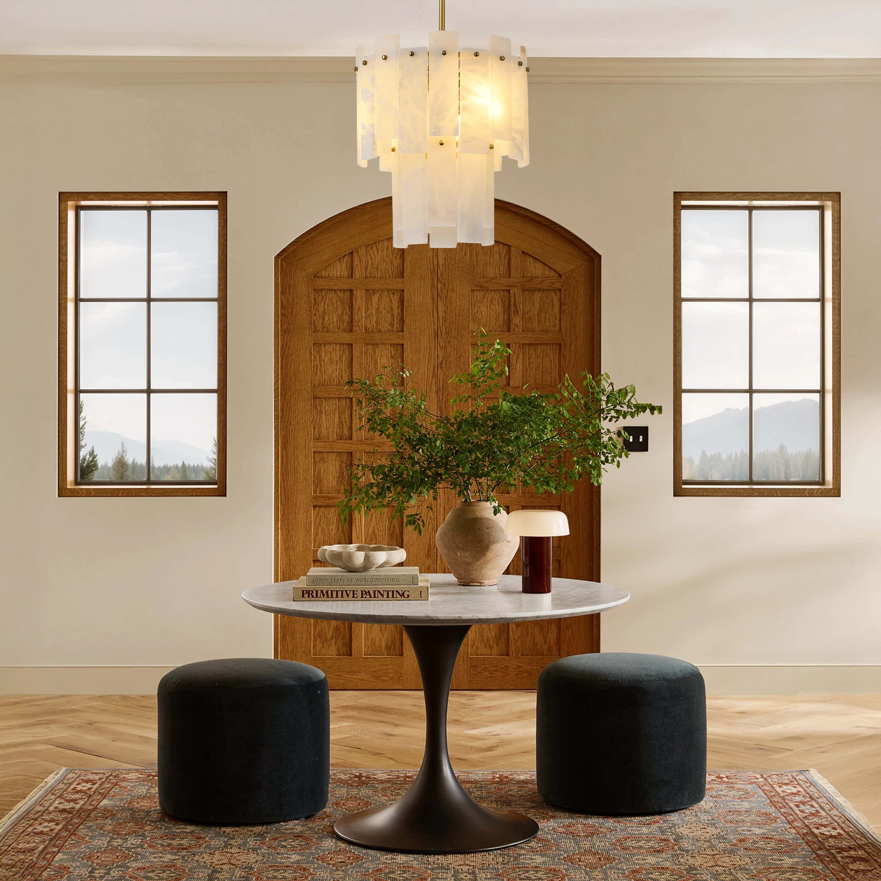Nivislight Alabaster 2-Tier Round Pendant 13"#Finish_Gold