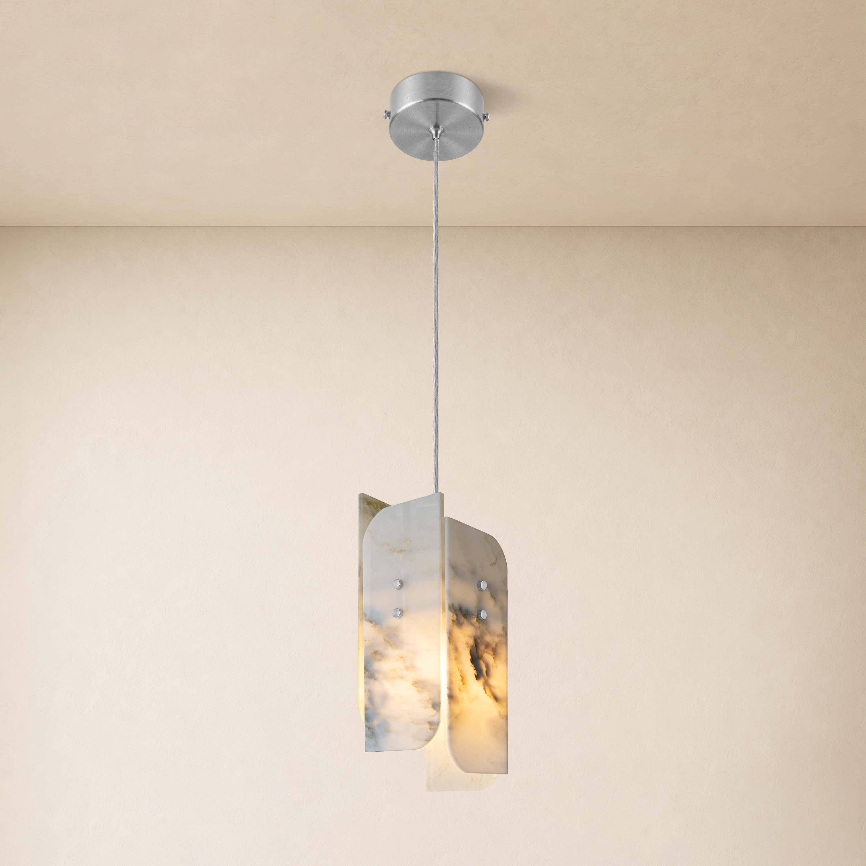 Pietra White Marble Pendant 5.9"D