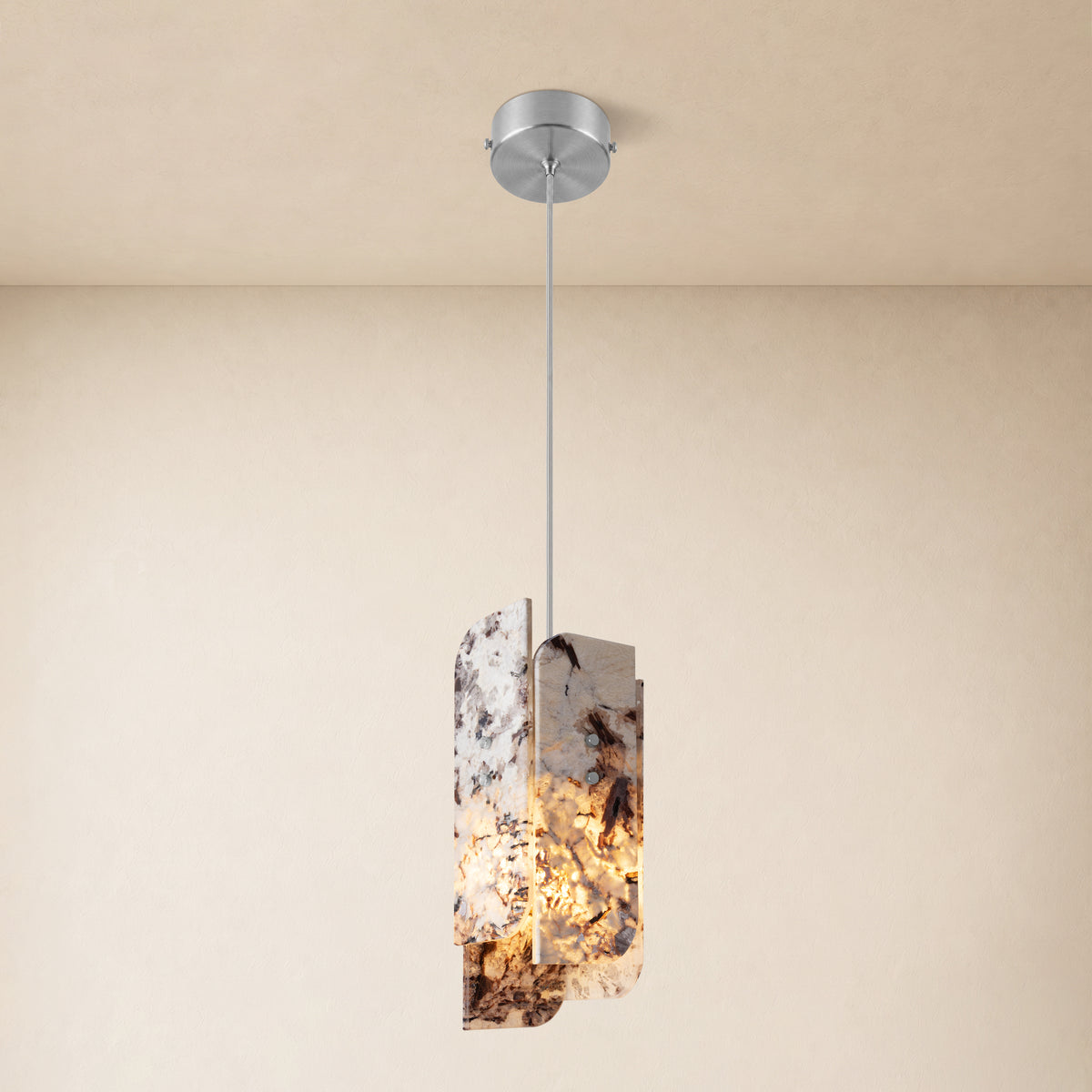 Pietra Snowland Marble Curved Pendant 5.9"D