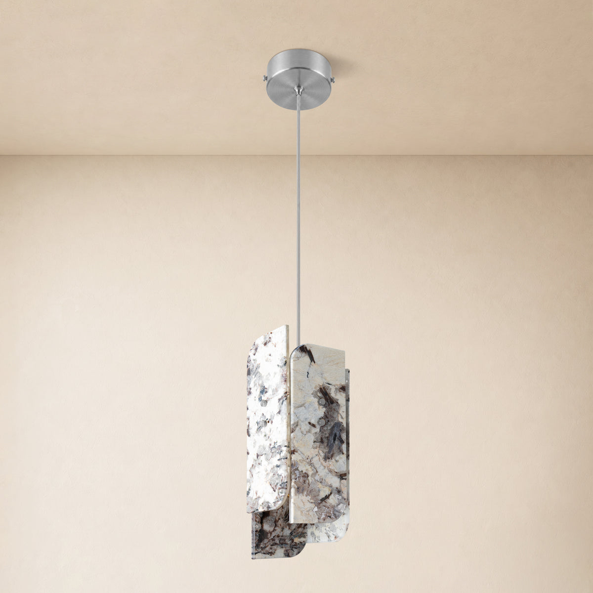 Pietra Snowland Marble Curved Pendant 5.9"D