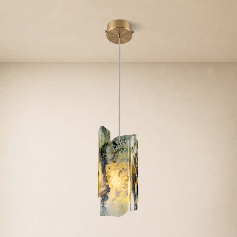 Pietra Green Marble Oval Pendant Light 5.9"D