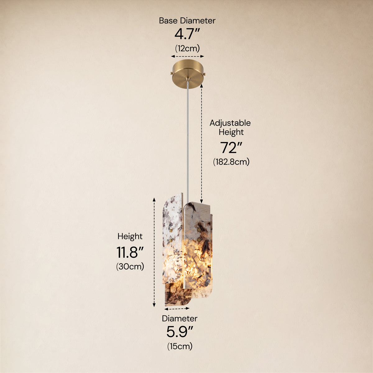 Pietra Snowland Marble Curved Pendant 5.9"D
