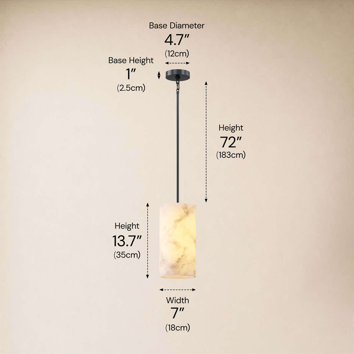 Calyndra Resin Cylinder Pendant 4"-7"W #Finish_Black,Size_4"W dimensions 7