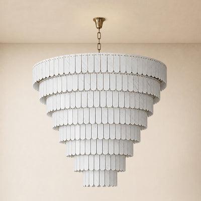 Pietra Porcelain White Marble Tiered Chandelier 79.8"D