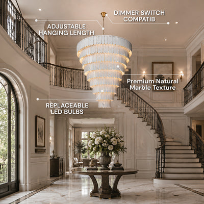 Pietra Porcelain White Marble Tiered Chandelier 79.8"D