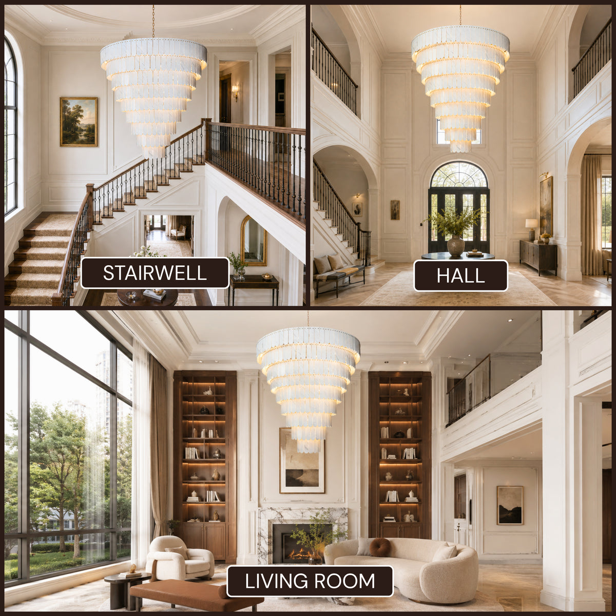 Pietra Porcelain White Marble Tiered Chandelier 79.8"D