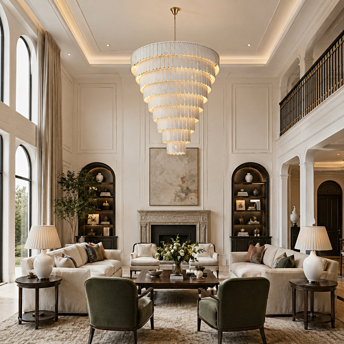 Pietra Porcelain White Marble Tiered Chandelier 79.8"D
