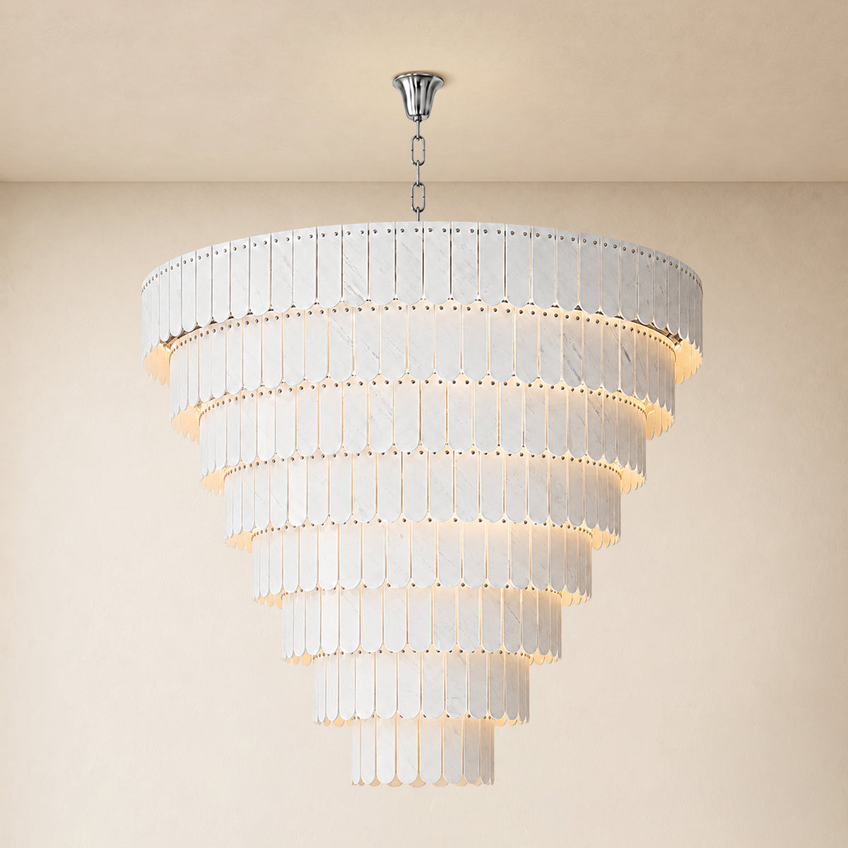 Pietra Porcelain White Marble Tiered Chandelier 79.8"D