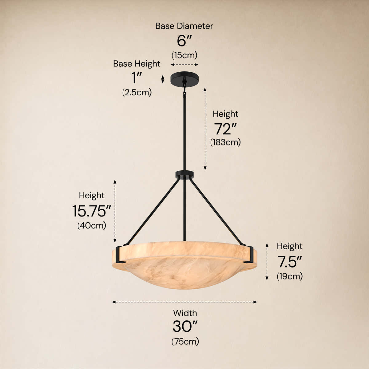 Noverelle Resin Dome Chandelier 18"-30"D #Finish_Black,Size_30"D dimensions 6