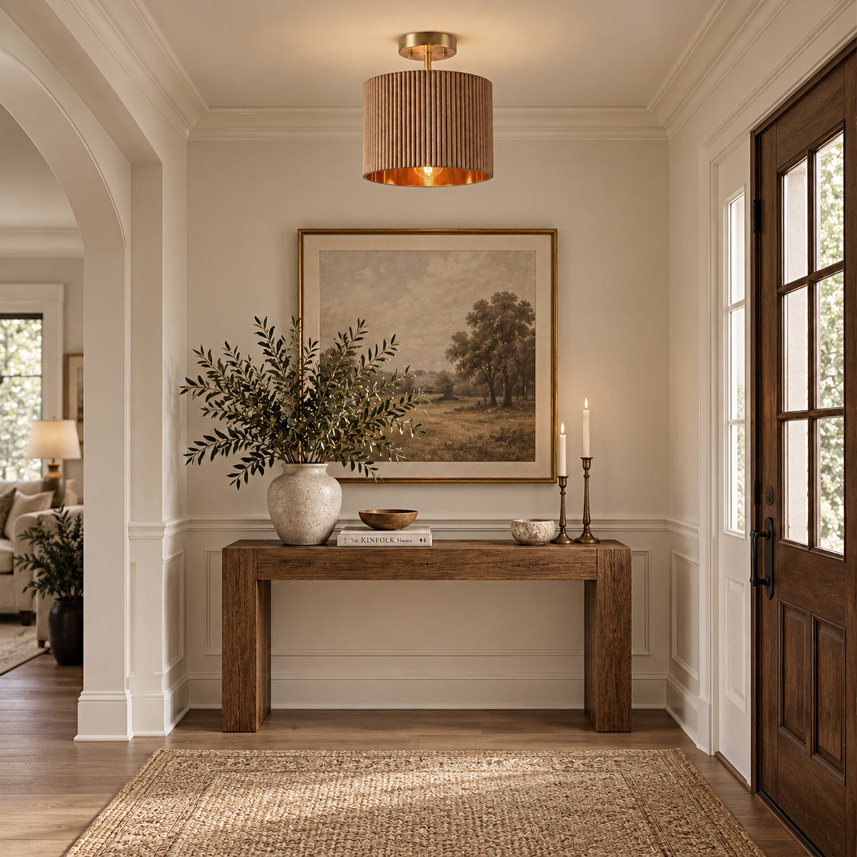 Eldwyne Oak Ribbed Drum Flush Mount 11.8"D