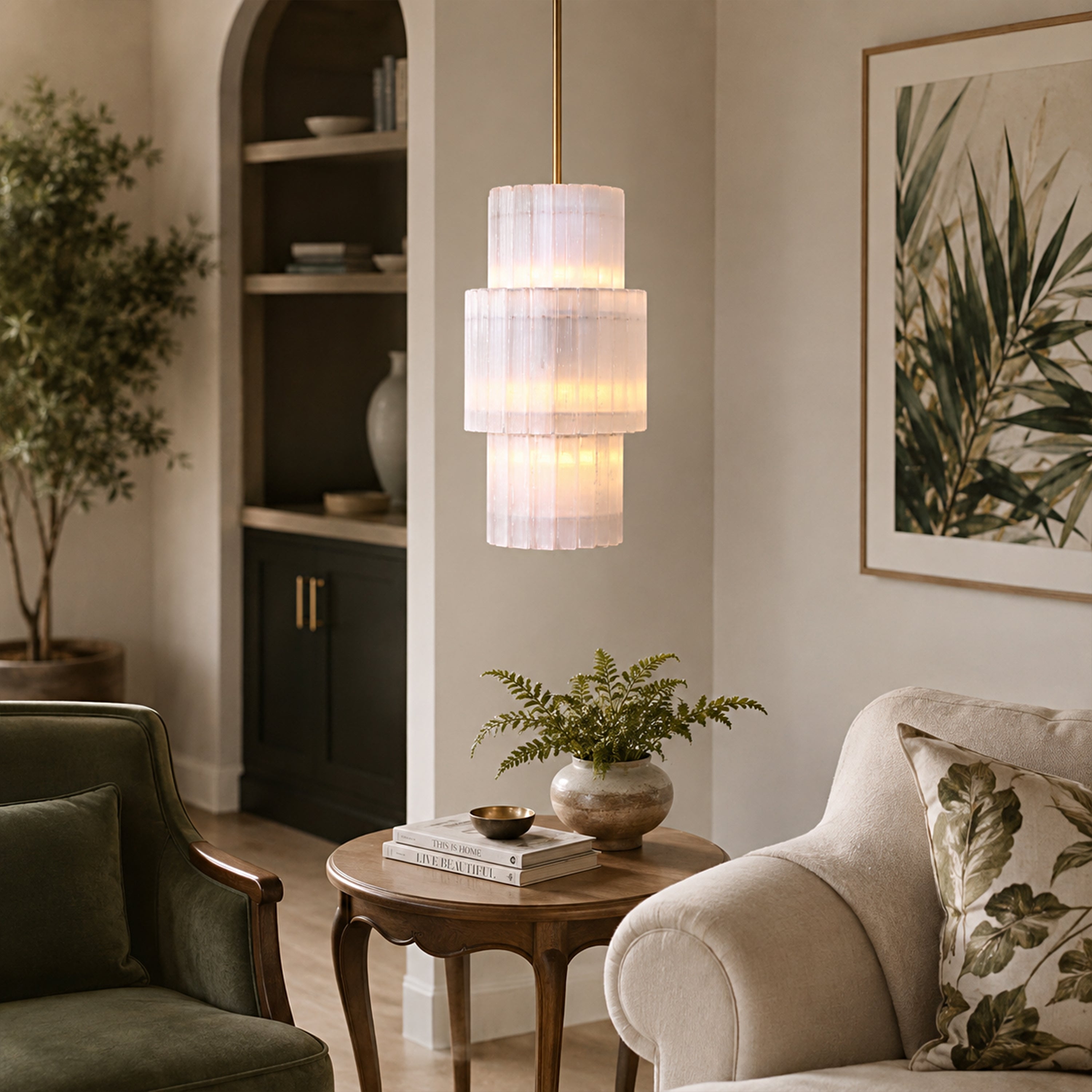 Selara Selenite Tiered Round Chandelier 12"D