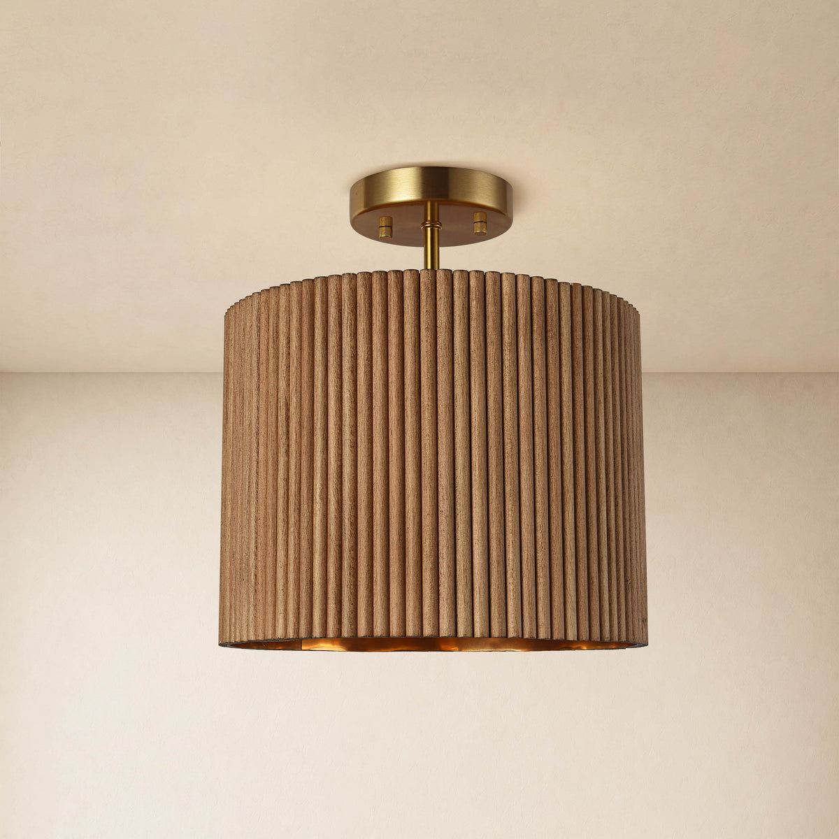 Eldwyne Oak Ribbed Drum Flush Mount 11.8"D