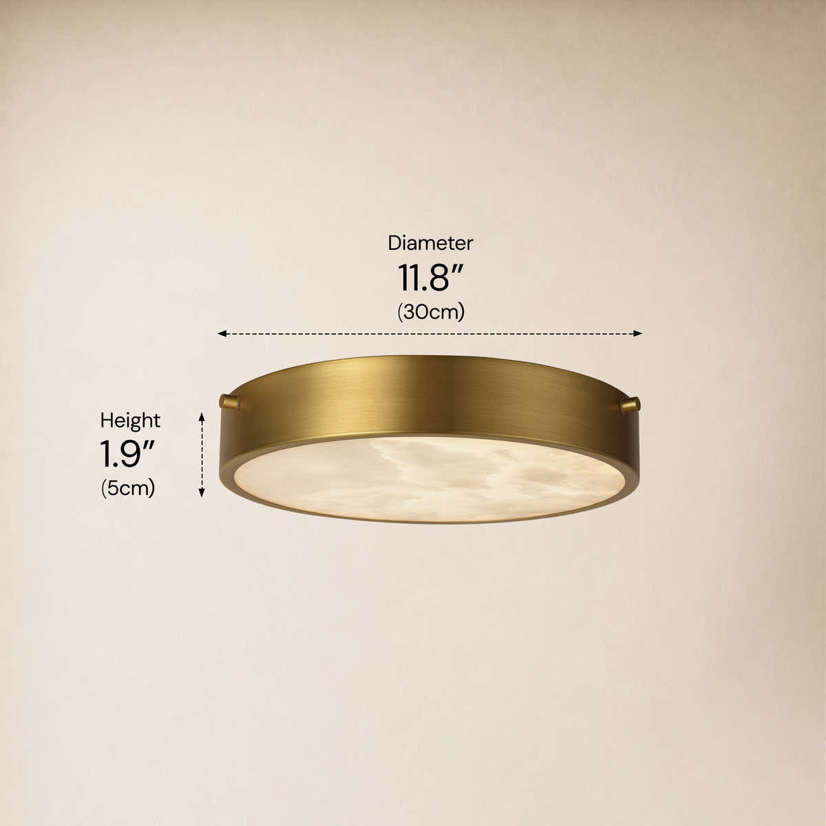 Roselyn Alabaster Round Flush Mount 12"D #Finish_Gold dimensions 2