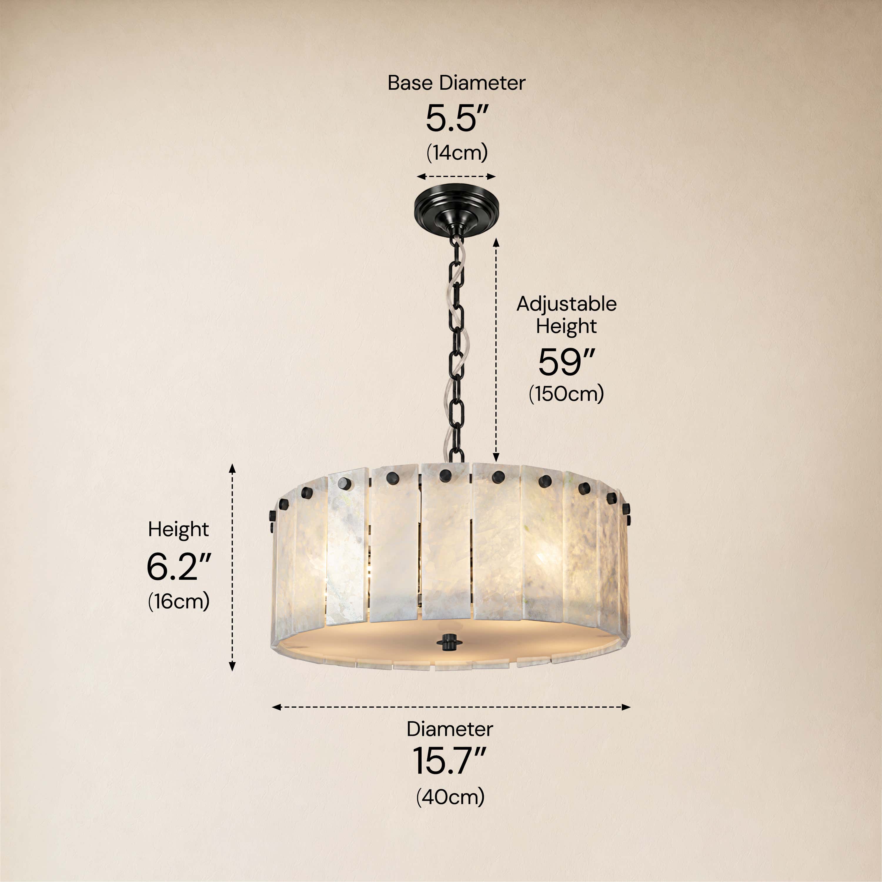 Pietra Quartzite Drum Chandelier 15.7"D