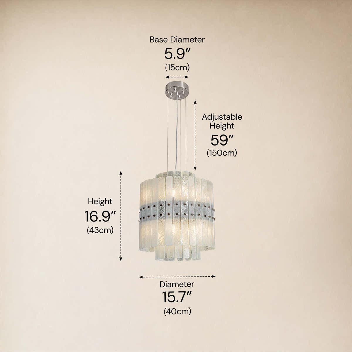 Pietra Arctic White Marble Tiered Chandelier 15.7"D dimensions 2